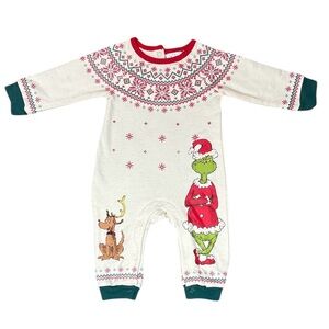 Baby Christmas Grinch One Piece Size 3-6 Months Cream Colored W/Red & Green